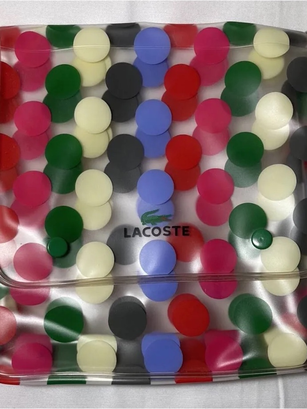 Lacoste VTG multi-colored polka dot transparent cosmetic bag